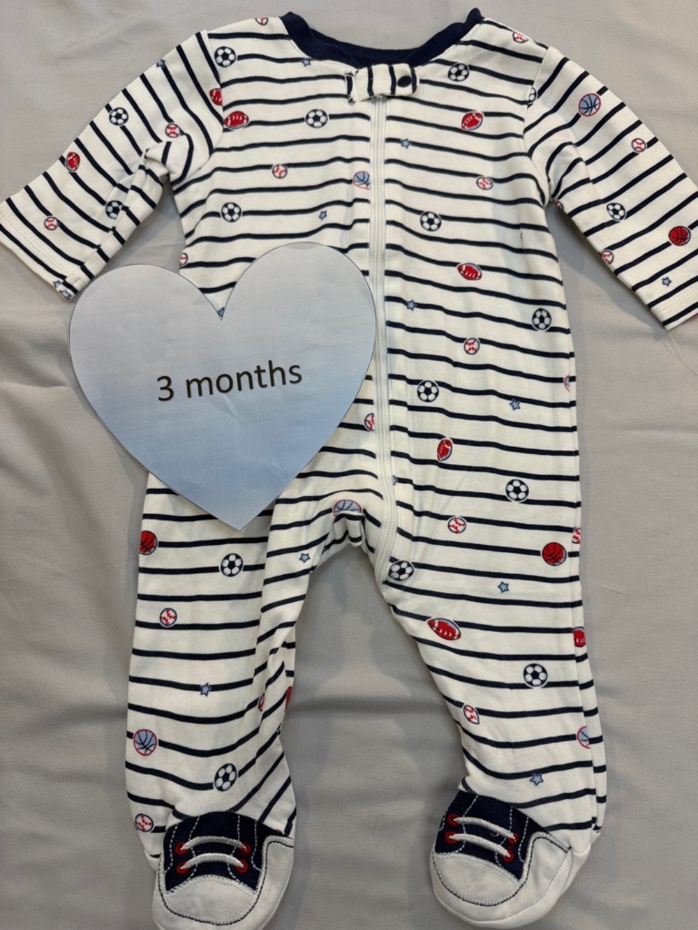 Little Me - NWOT - Blue and White sports design Footie One Piece sleeper